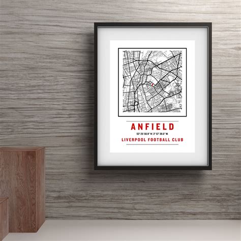 Liverpool Stadium Print, Anfield Stadium Map Print , Stadium Wall Art ...