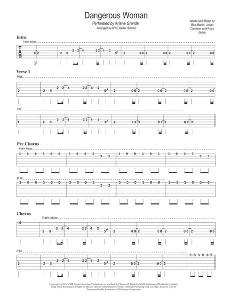 Dangerous Woman Arr NYC Guitar School By Ariana Grande Sheet Music