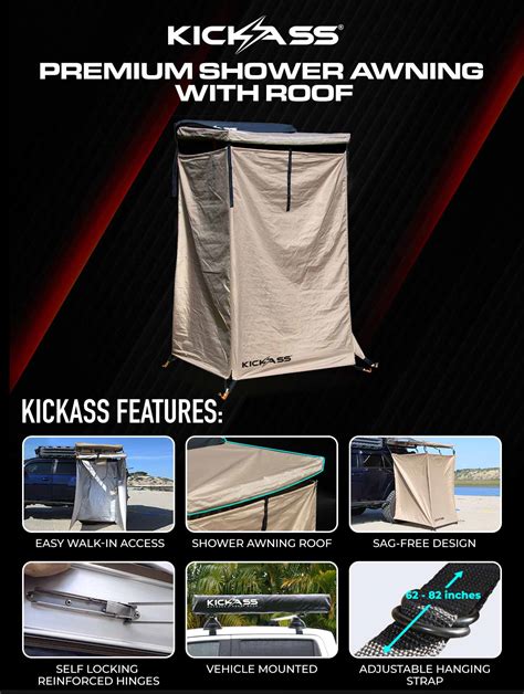 KickAss Premium Car Mounted Shower Tent Awning With Roof KickAss