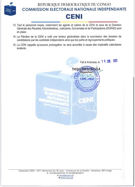 Ceni Rdc On Twitter Communique De Presse N°032ceni2023 Relatif Aux