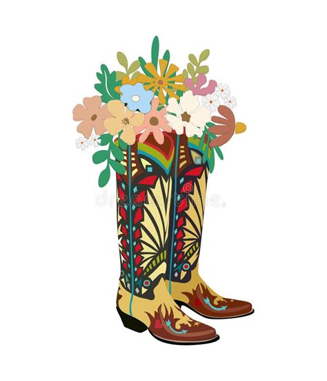 Cowboy Boots Flowers Stock Illustrations 115 Cowboy Boots Flowers