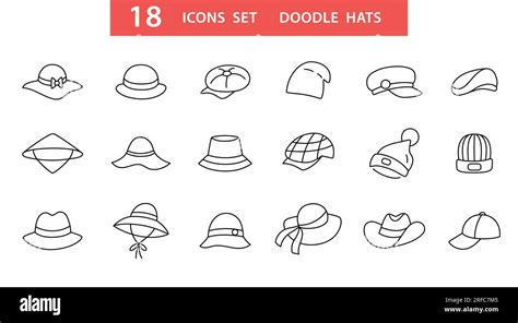 Hat Types Doodle Icons Set Different Hats Isolated Stock Vector Image