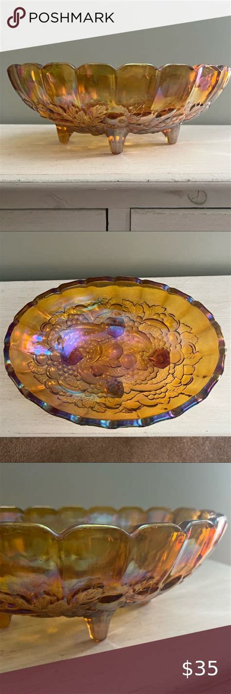 Amber Carnival Glass Vintage Footed Fruit Bowl Vintage 1960s Vintage Carnival Antique Mall