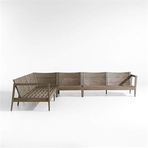 Andorra Weathered Grey Wood 5-Piece L-Shaped Outdoor Sectional Sofa ...