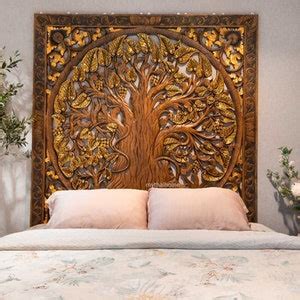 Brown Gold Bohemian Bed Headboard Inch Bodhi Tree Of Life Lotus