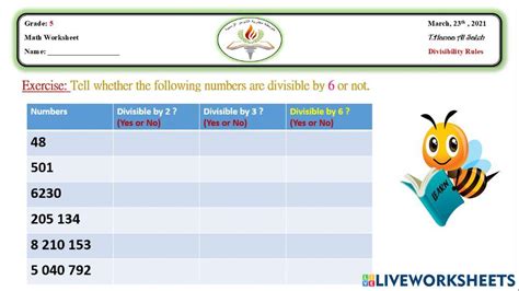 Divisibility Rule By 6 Worksheet Online Exercise For Live Worksheets