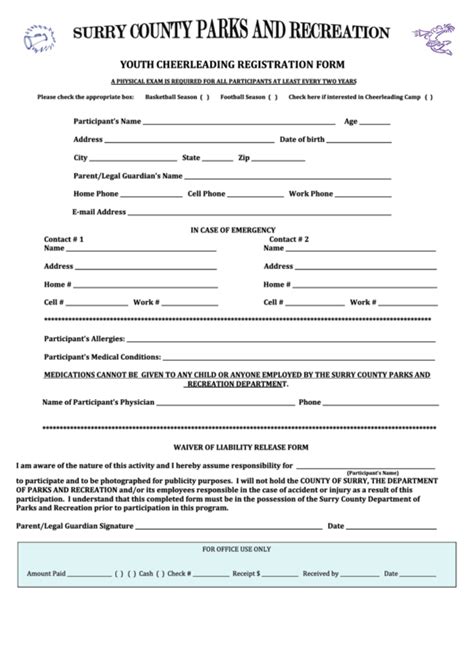 Youth Cheerleading Registration Form Printable Pdf Download