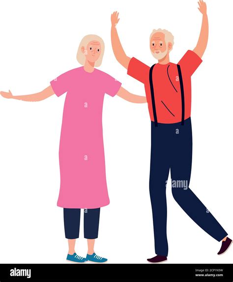 Senior Woman And Man Cartoons With Hands Up Vector Design Stock Vector