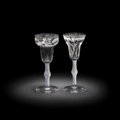 Bonhams Two Engraved Airtwist Ale Glasses Circa 1750