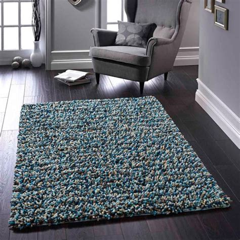 Origins Rocks Shaggy Blue Wool Rug Ashanti Rugs