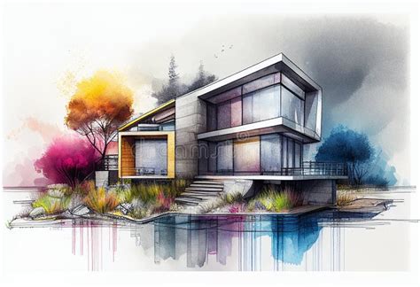 Modern house sketch stock illustration. Illustration of urabn - 275541626