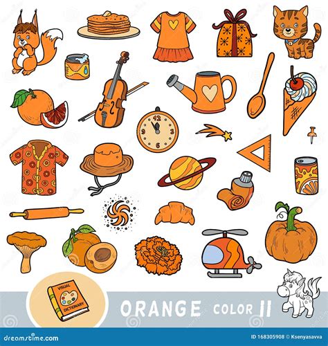 Colorful Set of Orange Color Objects. Visual Dictionary for Children ...