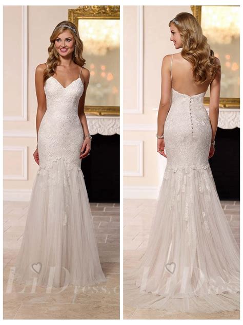 Spaghettis Straps Sweetheart Fit And Flare Wedding Dress