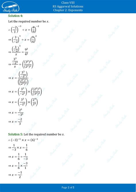 Rs Aggarwal Solutions Class Test Paper Chapter Exponents