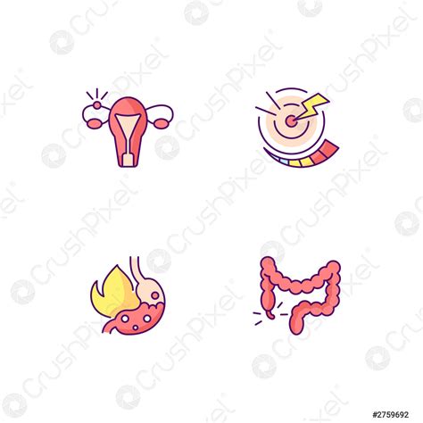 Inflamación Abdominal Rgb Iconos De Color Conjunto Vector De Stock