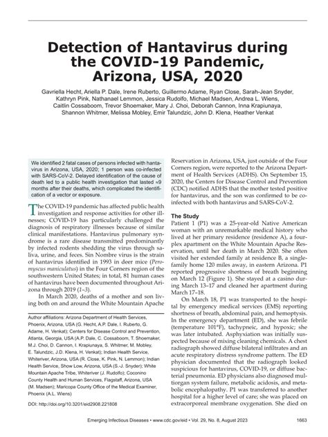 Pdf Detection Of Hantavirus During The Covid 19 Pandemic Arizona