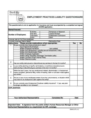 Fillable Online Employment Practices Liability Questionnaire Fax Email