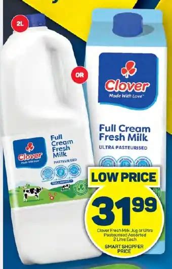 Clover Fresh Milk Jug Or Ultra Pasteurised Assorted Litre Each Offer