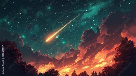 Cartoon Illustrate of meteor shower in the starry night sky. Stars Sky ...