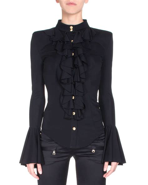 Lyst Balmain Structured Ruffled Blouse In Black