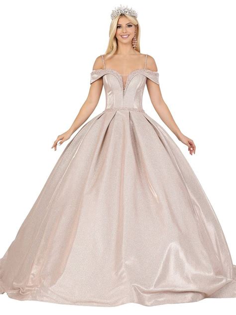 Iridescent Glitter Cold Shoulder Ball Gown By Dancing Queen In