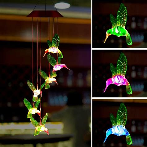 Epicgadget Solar Wind Chime Light Color Changing Led Hummingbird