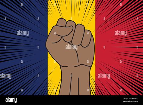 Human Fist Clenched Symbol On Flag Of Chad Background Power And