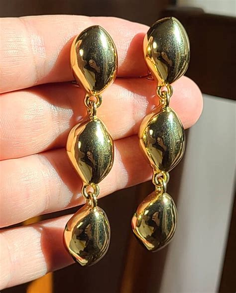 Erwin Pearl Long Shiny Gold Drops Dangle Vintage Clip Gem