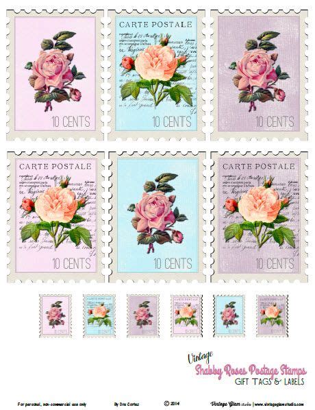 Free Printable Vintage Shabby Roses Postage Stamps