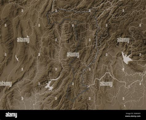 Xaignabouri Province Of Laos Elevation Map Colored In Sepia Tones