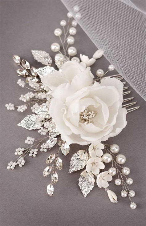 White Bridal Hair Flower Ivory Hair Flowers Wedding Floral Hair Comb