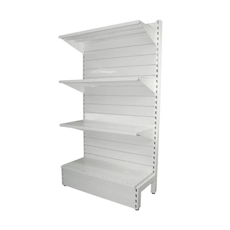 White Slatwall Gondola Shelving End Bay Shelves For Shops