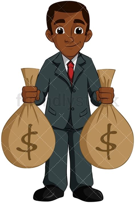 Black Man Holding Money Bags Vector Cartoon Clipart Friendlystock