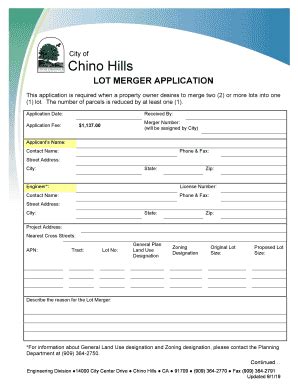 Fillable Online Lot Merger Application Eff 090119 Fax Email Print