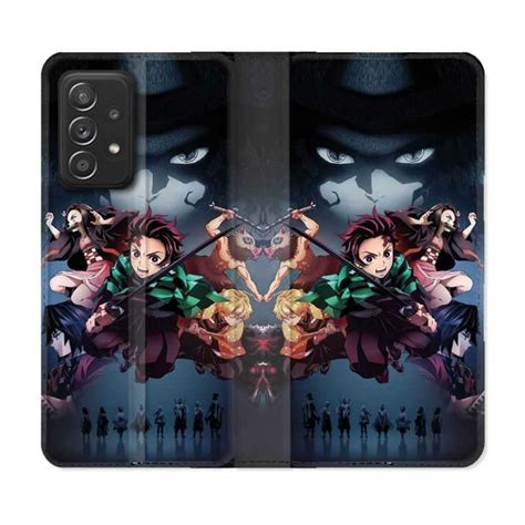 Housse Cuir Portefeuille Samsung Galaxy A53 5G Manga Demon Slayer Noir