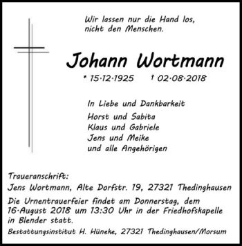 Traueranzeigen Von Johann Wortmann Trauer Kreiszeitung De