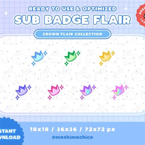 Twitch Sub Badge Flair Cute Rainbow Glossy Sparkle Crown Etsy