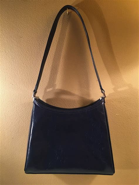 Liz Claiborne Small Navy Blue Leather Handbag W Shoulder Strap Retro