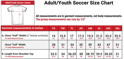 Youth Soccer Jersey Size Chart