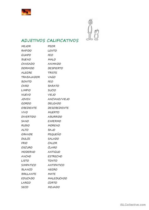 Adjetivos Calificativos Comprensión Español Ele Hojas De Trabajo Pdf