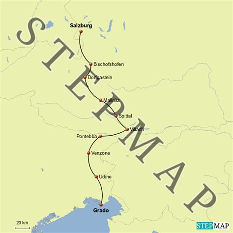 StepMap Alpe Adria Radweg Landkarte für Deutschland