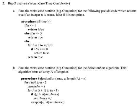 Solved Big O Analysis Worst Case Time Complexity A Chegg