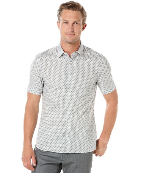 Lyst Perry Ellis Small Print Slim Fit Shirt In Gray For Men