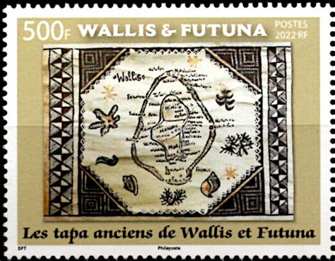 Stamp Ancient Tapa Cloths Map Of Wallis Island Wallis And Futuna