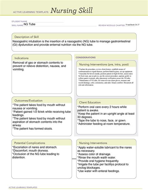 Nasogastric Intubation And Enteral Feedings Ati Template