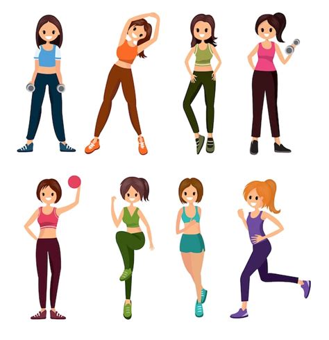 Entrenamientos De Personas De Gimnasio Conjunto Estilo De Dibujos