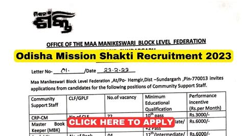 Odisha Mission Shakti Recruitment 2023 Panchayat Wise Mission Shakti