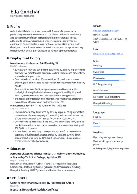 Top Maintenance Mechanic Resume Objective Examples