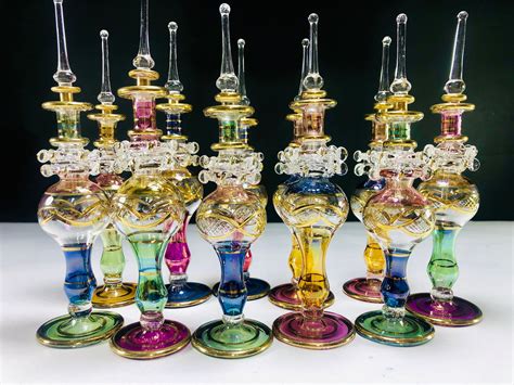 Egyptian Hand Blown Glass Perfume Bottles Multi Colors Genie Etsy