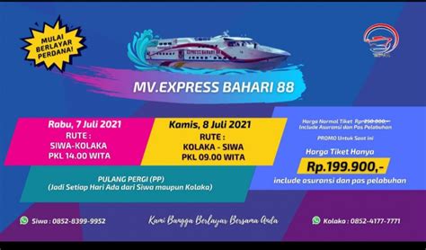 Kapal MV Express Bahari 88 Besok Berlayar Perdana Siwa Kolaka Time